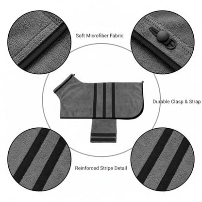 Dog Drying Robe, Absorbent Microfiber Pet Towel Wrap with Leg Openings for Small Dogs - color: Dark Gray