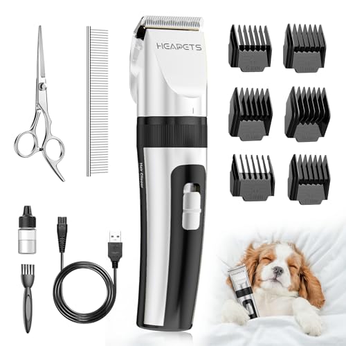 HEAPETS Dog Grooming Clippers, Low Noise, Electric Quiet, Adjustable Clipper Comb, Rechargeable Cordless Dog Hair Clippers for Dogs Cats Pets, White - color: White