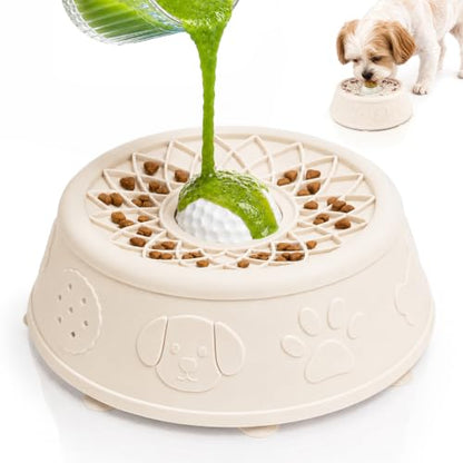 Dog Lick Bowl, Slow Feeder Dog Bowls for Liquid Treats, Food-Grade Silicone Anti-Slip Dog Licking Toy, Bone Broth and Yogurt Puzzle Feeder for Large Medium Puppy Pet & Cats Helps Protect the Stomach - color: Cream Beige