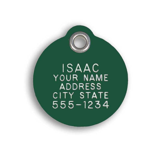 LuckyPet Pet ID Tag - Large Round Green Plastic Tag - Durable, Easy to Read, Custom Engraved for Dogs & Cats. Reflective Coating on Back. - color: Green (Plastic), size: Large (1 & 5/16" diameter)
