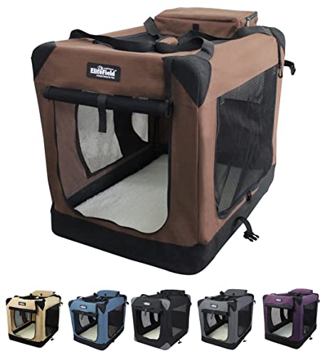 EliteField 3-Door Folding Soft Dog Crate with Carrying Bag and Fleece Bed (2 Year Warranty), Indoor & Outdoor Pet Home (20" L x 14" W x 14" H, Brown) - color: Brown, size: 20.0"L x 14.0"W x 14.0"H