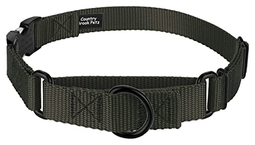 Country Brook Petz - Martingale Dog Collar - Heavy Duty Nylon Adjustable Martingale Dog Collar with Premium Buckle for Small Medium Large Breeds (5/8 Inch, Extra Small, Dark Olive Drab) - color: Dark Olive Drab, size: Extra Small (Pack of 1)