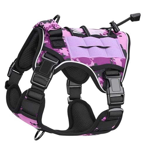 Heavy-Duty Tactical Dog Harness for Large Dogs, No Pull Adjustable Reflective Pet Vest with Molle System, K9 Military-Grade Control for Service Training, Outdoor & 10+ Breeds, Purple Camo, Small - color: Purple Camo, size: S: Neck: 14-18'', Chest: 20-24''