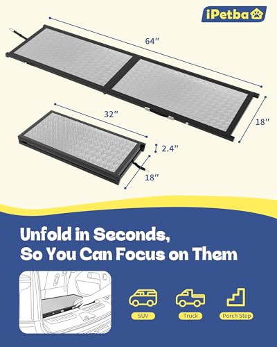 Large Dog Ramp for Car, SUV & Truck 64" – Joint & Spine Relief, Anti-Slip Surface, Heavy-Duty, Stable, Up to 100 lbs - size: for Car-Medium
