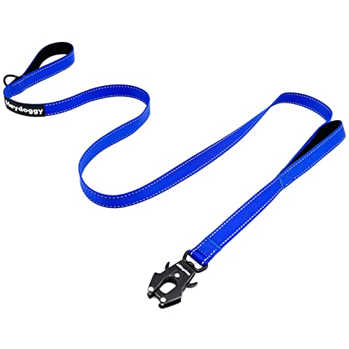 Strong Heavy Duty Dog Leash - 4ft Reflective Nylon Training Leash with Soft Padded Double Handle & Auto Lock Frog Clip - Safety Traffic Control for Large Medium Small Dogs No Pull Walk Dark Blue,4ft - color: Dark Blue, size: 4FT x 1" x 2.8MM