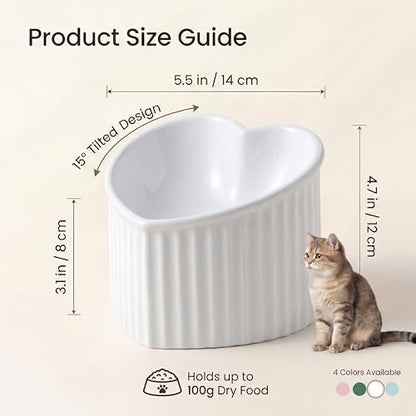 White Ceramic Raised Cat Bowls, Tilted Elevated Food or Water Bowls, Stress Free, Backflow Prevention, Dishwasher and Microwave Safe, Lead & Cadmium Free - color: White