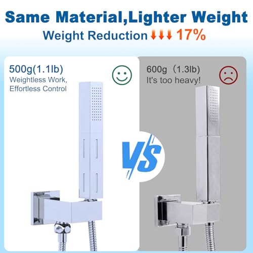 2 Settings Handheld Sprayer High-Pressure Shower Head with 59inch Flexible Hose, Square 2 in1 Model Solid Brass Adjustable Shower Wand Replacement Kit, Polished Chrome - color: Polished Chrome
