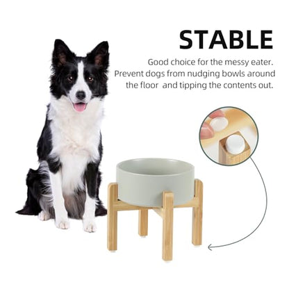 Havniva 7.3” Dog Bowls Elevated Ceramic Dog Food and Water Bowl Set, Double Raised Dog Water Bowl with Stand Non-Slip Rubber Base Large Capacity Feeding Pet Food Bowl for Medium Dogs - color: Matte Gray - Bowl+Stand, size: 7.3 Inch