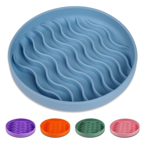 Slow Feeder Dog Bowls, Silicone Food Bowl Anti-Gulping, Pets Puppy Slow Feeder with Suction Cups, Dishwasher Microwave Safe for All Small Medium Dogs, Wave Design Blue - color: blue