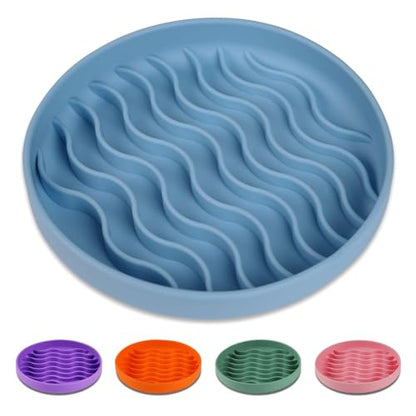 Slow Feeder Dog Bowls, Silicone Food Bowl Anti-Gulping, Pets Puppy Slow Feeder with Suction Cups, Dishwasher Microwave Safe for All Small Medium Dogs, Wave Design Blue - color: blue