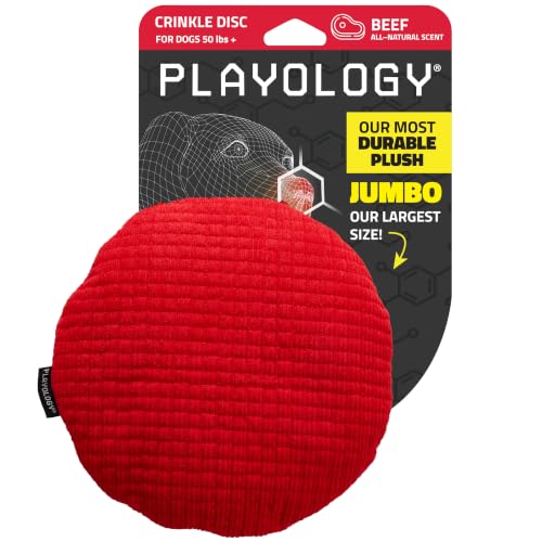 Playology Dog Toys | Plush Toy Crinkle Disc for Large Dogs | Beef Scented Jumbo Plush Chew Toy - size: Jumbo Disc, style: Beef