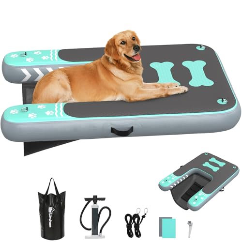 Inflatable Dog Boat Ramp for Dogs Up to 240 lbs, Inflatable Dock Floating Platform with Anti-Slip EVA Foam Safe & Easy Water Access, Dog Ramp for Boat, Pools, Lakes, Boats, Docks, Green - color: Green