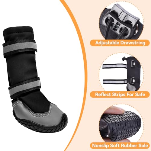 Dimicoo Dog Shoes,Waterproof Dog Boots for Winter,Anti-Slip Dog Snow Booties for Large Small Medium Dogs,Reflective Paw Protectors for Outdoor Walking Hiking - size: 7# (Insole Width 2.8″)for 63~78lbs