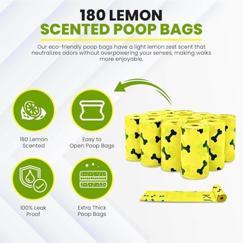 Dog Poop Bag Kit - 180 Biodegradable Lemon Scented Poop Bags for Dogs, Duck Plush Toy & Dispenser with Sanitizer - Leak Proof Extra Thick Compostable Dog Waste Bags for Eco-Friendly Walks - style: DOG KIT