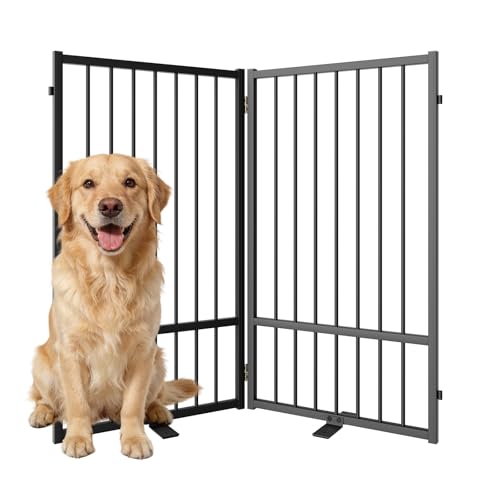 SNUOWU Full Metal Freestanding Dog Gate with Door, 36''Height Foldable Pet Dog Fence for Indoor & Outdoor, 2 Panels Extra Wide Free Standing TallDog Gates for Doorways,House,Stairs,Porch,Deck,Yard - color: Black, size: 【2 Panels】40"W*36H"