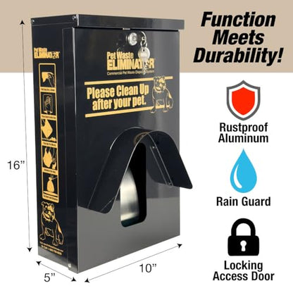 Dog Waste Station Dispenser Box, Fits Any Dog Poop Bag, Made of Rust-Proof Aluminum, Pet Waste Bag Dispenser with Lock and Rainguard, For Commercial Use, Parks, Condos & HOA (No bags included) (Black) - color: Black
