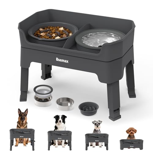 4 in 1 Adjustable Elevated Dog Bowls with 2*Stainless Steel Bowls, Anti-Spill Water Bowl, 4 Heights Raised Dog Bowl Stand for Small to Medium & Growing Large Puppies, Anti-Slip, Mess Proof Design - color: Gray