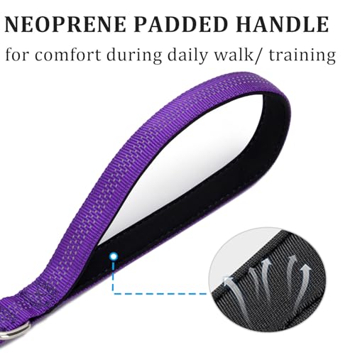 WYuZe 4-5.5 FT Bungee Dog Leash, Reflective Shock Absorbing Elastic Nylon Leash with Comfortable Handle, for Strong Puppy/Medium Dogs Anti-Pull Training Walking (Purple, 3/4"-Wide) - color: Purple