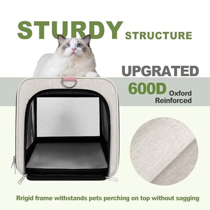GAPZER Cat Carrier American Airline Approved 18x11x11, Top Opening Sturdy Soft Pet Carrying Bag See Through, Mini Dog Hard Bottom Crate Kennel Case, 4-Side-Ventilation Mesh Cage Toy Poodle Biege - color: Beige