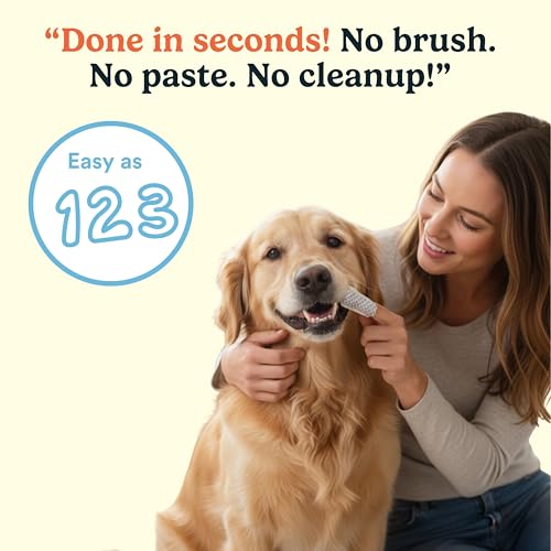 Jasper Dog Dental Wipes, Vet-Recommended All-Natural Finger Toothbrush Wipes for Dogs, Fresh Breath & Tartar Control in Seconds – No Brush and Toothpaste Needed, Unscented, 60 Count