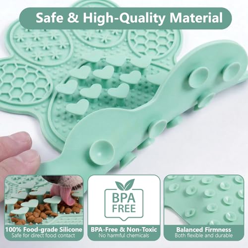 Dog Lick Mat with Suction Cups, Slow Feeder & Enrichment Mat for Dogs & Cats, Silicone Feeding Mat for Wet & Dry Food, Anxiety Relief, Mess-Free Foldable Pocket Design, Green - color: Green
