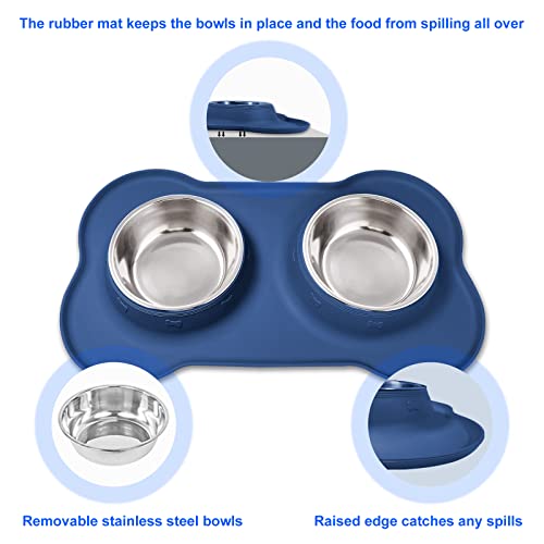 AsFrost Dog Food Bowls Stainless Steel Dog Food and Water Bowl Set, Dog Bowls No Spill Non Slip Silicone Mat, Dog Dishes for Small Medium Size Dogs Cat Puppy Pet Food Feeding Bowls, Blue, 12oz - color: BLUE, size: 1½ Cup/12 oz each
