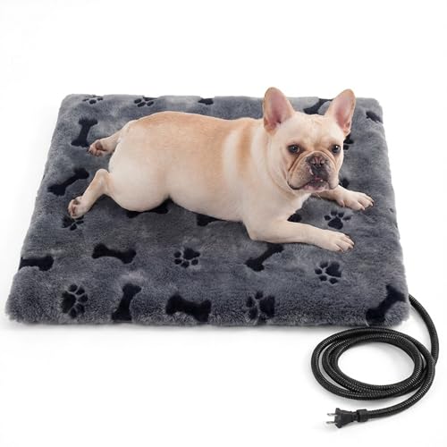 Pet Heating Pad for Cats Dogs Indoor & Sheltered Outdoor Waterproof Heated Cat Bed Heated Dog Bed Chew Resistant Cord Constant Temperature Gray Paw Print 20 x 16 Inch - color: Grey, size: Medium: 20" x 16" x 1.3"