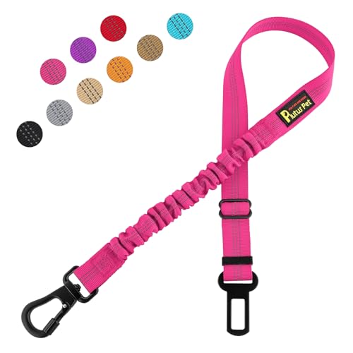 Plutus Pet Dog Seat Belt for Car, Adjustable Dog Car Harness with Carabiner Clip, Reflective Safety Dog Seatbelt Leash with Elastic Bungee, Hot Pink - color: Hot Pink
