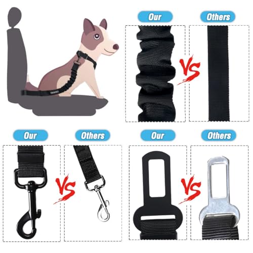 COOYOO Dog Seat Belt, Durability Retractable Dog Car Harness Adjustable Dog Seat Belt for Vehicle Nylon Pet Safety Seat Belts Heavy Duty & Elastic - color: Set 01 Pack B-Blue