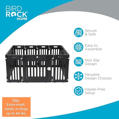 BIRDROCK HOME Dog Playpen w/Door, 12 Panel, 25.6in H | Strong Plastic, Non-Slip Puppy Playpen, Secure Pet Gate | Indoor Outdoor Fence | Configurable Panels | Small to Medium Pets - Black - color: Black, style: 12 Panels