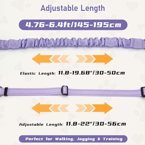 Hands Free Dual Handle Retractable Bungee Leash with Reflective Trim, Adjustable Waist Belt for Dog Walking, Running, Hiking - Durable Nylon Leash for Medium Large Dogs, Purple