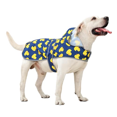 Dog Raincoat, Waterproof Dog Rain Jacket with Hood, Adjustable Rain Coat Poncho with Reflective Strips & Leash Hole for Large Medium Small Dogs Puppies, Lightweight Pet Clothes - color: Navy Blue Duck, size: XX-Large