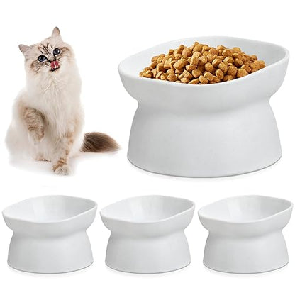 4 Pieces Plastic Tilted Elevated Cat Bowls Raised Cat Food Bowls Elevated Feeding Dish for Flat Faced Kitten Kitty Pets Supplies(White) - color: White