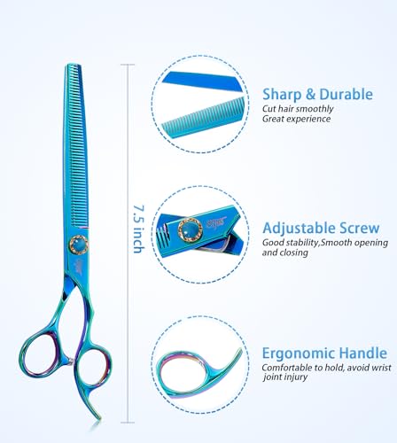 7.5'' Dog Thinning Scissors for Grooming 440C Stainless Steel Green Professional Pet Trimming Scissors Sharp Blades Cutting for Dogs and Cats Shears - style: Thinning