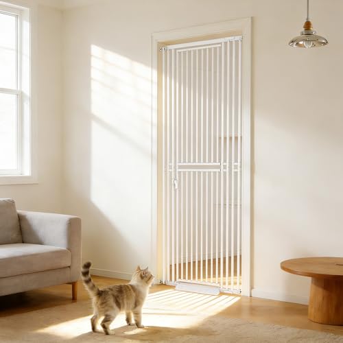 78.74" Extra Tall Cat Gate for Doorway, Wide Adjustable 27.56"-41.7" No Drilling Pet Proof Safety Door Gate, Pressure Mount Full Dog Barrier for Stairs Kitchen House-White - size: W37.01"-41.7‘’