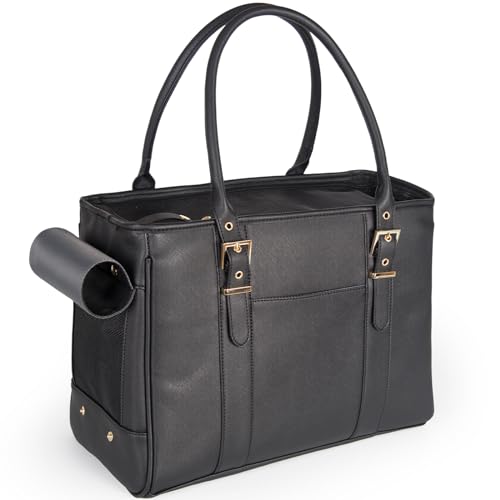 Fashion Pet Carrier Dog Purse Cat Bag Soft-Sided Carriers Travel Airline Approved, Stylish Leather Tote Handbag for Small Animal Puppy Kitten (Black) - color: Black