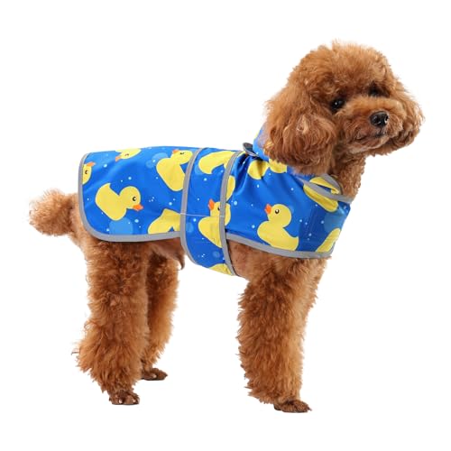 Dog Raincoat for Small Dogs Puppies Waterproof Jacket Hooded Rain Coats with Reflective Strips Leash Hole & Poncho Adjustable Fit (ShinyDuck,XS) - color: A. Ducks, size: X-Small