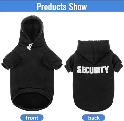 SCENEREAL Security Dog Hoodies Puppy Sweater for Large Medium Small Dogs Boys Girls, Soft Doggi Costume with Leash Hole, Pet Cold Weather Coats, Fleece Pet Clothes Hooded Sweatshirt - color: #1 Black (SECURITY Printed), size: Large