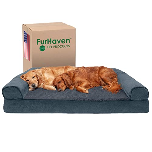 Furhaven Orthopedic Dog Bed for Large Dogs w/ Removable Bolsters & Washable Cover, For Dogs Up to 125 lbs - Sherpa & Chenille Sofa - Orion Blue, Jumbo Plus/XXL - color: Orion Blue, size: Jumbo Plus
