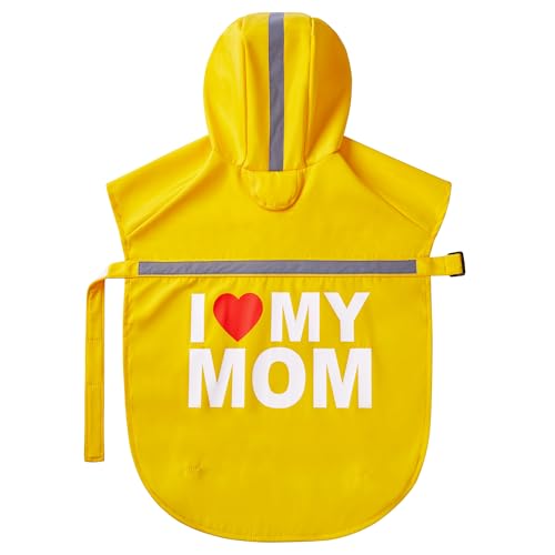 Cute Print Dog Raincoat - Waterproof Rain Jacket with Reflective Strips, Leash Hole, Adjustable for Small to Large Dogs (Yellow, Large) - color: Yellow (Mom), size: Large