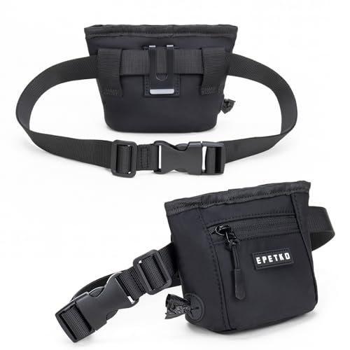 Dog Treat Pouch, Powerful Magnet Closure Device Dog Training Treat Bag Large Capacity Pet Treat Pouch with Poop Bag Dispenser Treat Bag for Dog Training with Metal Waistband Clip (Black) - color: Black
