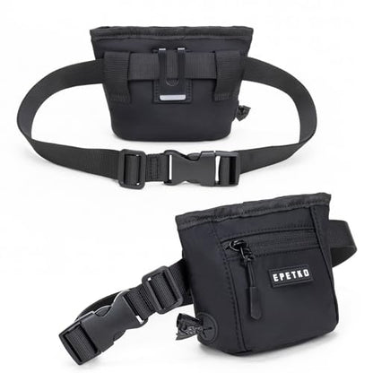 Dog Treat Pouch, Powerful Magnet Closure Device Dog Training Treat Bag Large Capacity Pet Treat Pouch with Poop Bag Dispenser Treat Bag for Dog Training with Metal Waistband Clip (Black) - color: Black