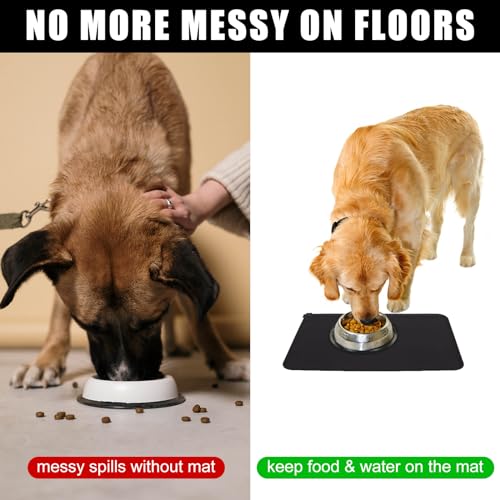 Premium Silicone Dog Food Mat,Dog Bowl mat, Pet Food pad- Anti-Slip Pet Food Mat for Dogs and Cats - Waterproof and Easy to Clean 21 * 15 in Gray