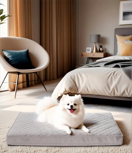 NUPIDA Orthopedic Dog Beds for Small Dogs Waterproof with Removable Washable Cover and Non-Slip Bottom, Quilting Dog Bed for Crate, 23x17 Inch, Light Gray - color: Light Gray, size: 23.0"L x 17.0"W x 3.0"Th