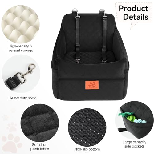 GL GLENSLAVE Dog Car Seat for Small/Medium Dogs, Dog Booster Car Seats with Thick Cushion for Dogs Under 35lbs, Detachable Washable Pet Carseat with Storage Pockets, 2 Safety Belts(Black) - color: Black