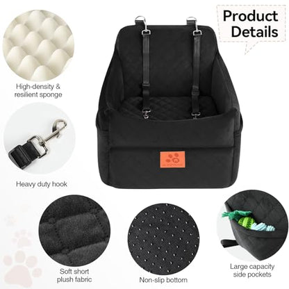 GL GLENSLAVE Dog Car Seat for Small/Medium Dogs, Dog Booster Car Seats with Thick Cushion for Dogs Under 35lbs, Detachable Washable Pet Carseat with Storage Pockets, 2 Safety Belts(Black) - color: Black