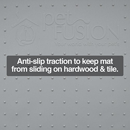 PetFusion Toughgrip Large Plus Dog Food Mat [Just The Right Size Before Getting Too Big @ 27.5 x 17.5]. Waterproof, Extra Tough FDA Grade Silicone, Grey