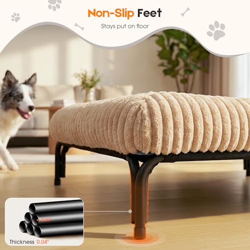 Elevated Dog Bed with Removable Fluffy Pillow Cushion, Raised Pet Cot Washable Bolster, Dog Couch Sofa, Anti Slip Feet, Breathable Mesh, Khaki, 49"×36" - color: khaki, size: XL(49"×36"×8")