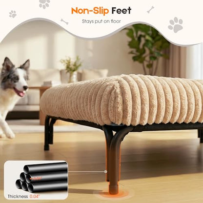 Elevated Dog Bed with Removable Fluffy Pillow Cushion, Raised Pet Cot Washable Bolster, Dog Couch Sofa, Anti Slip Feet, Breathable Mesh, Khaki, 49"×36" - color: khaki, size: XL(49"×36"×8")