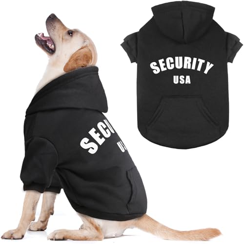 Security Dog Hoodie Warm Cozy Brushed Fleece Interior Clothes Hoodie with Pocket Sweatshirt Dog Sweaters for Medium Dogs(M) - size: Medium